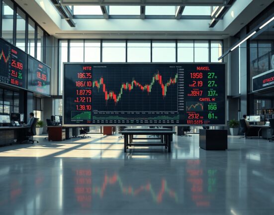 Stock market display showing Dow Jones futures decline amid Fed rate speculation