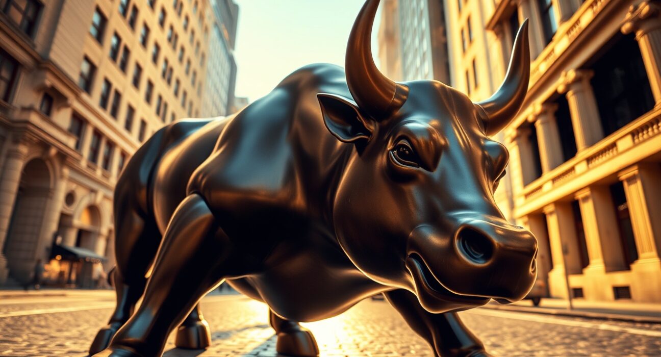 Wall Street bull statue representing Dow Jones futures stability amid Federal Reserve policy changes