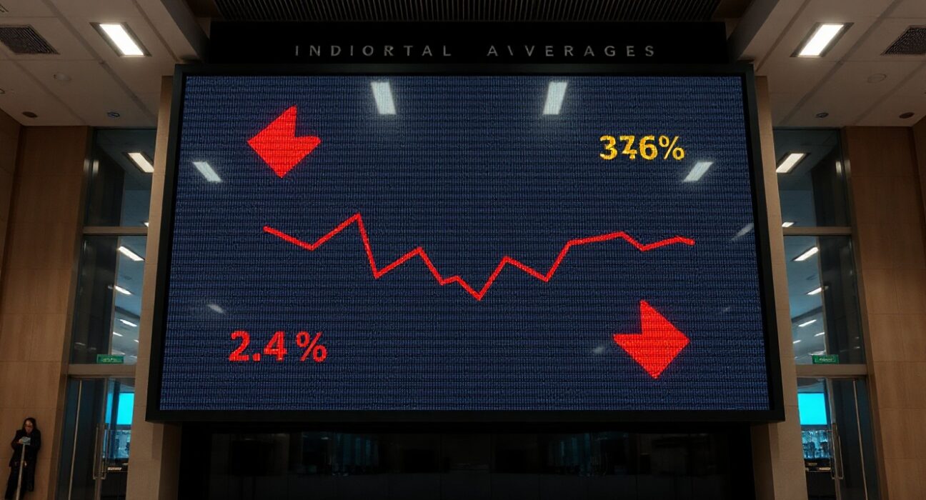Dow Jones futures board showing declines amid hawkish Federal Reserve sentiment