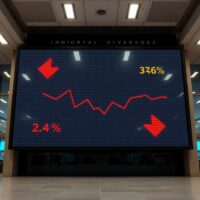 Dow Jones futures board showing declines amid hawkish Federal Reserve sentiment