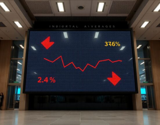 Dow Jones futures board showing declines amid hawkish Federal Reserve sentiment