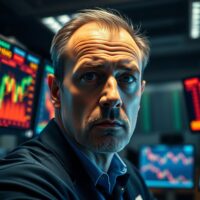 Stock trader monitoring market screens as Dow Jones futures slip amid Iran nuclear tensions