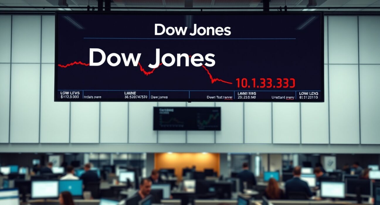Stock market display showing Dow Jones futures declining after inflation data release
