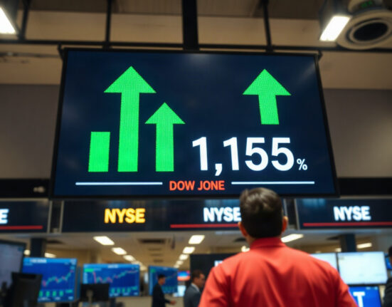 Traders watching Dow Jones futures rise on a digital board amid Treasury buyback relief