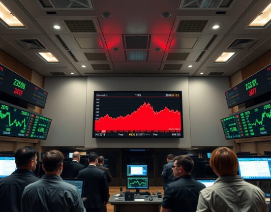Dow Jones futures chart on a trading floor screen after Trump called off Iran attack