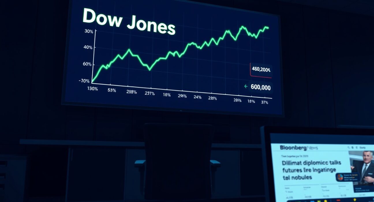 Dow Jones futures chart showing recovery amid US-Iran diplomatic talks reports.