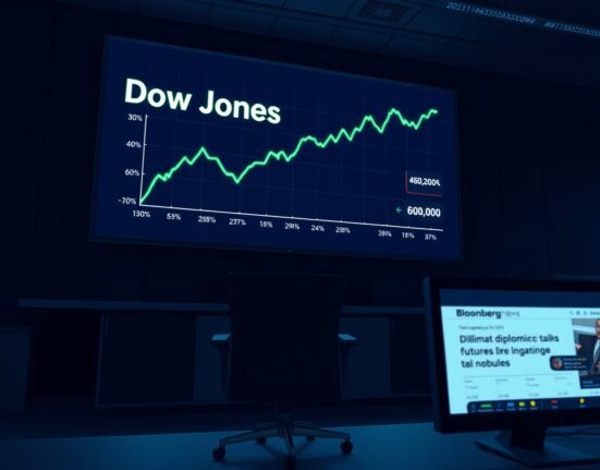 Dow Jones futures chart showing recovery amid US-Iran diplomatic talks reports.