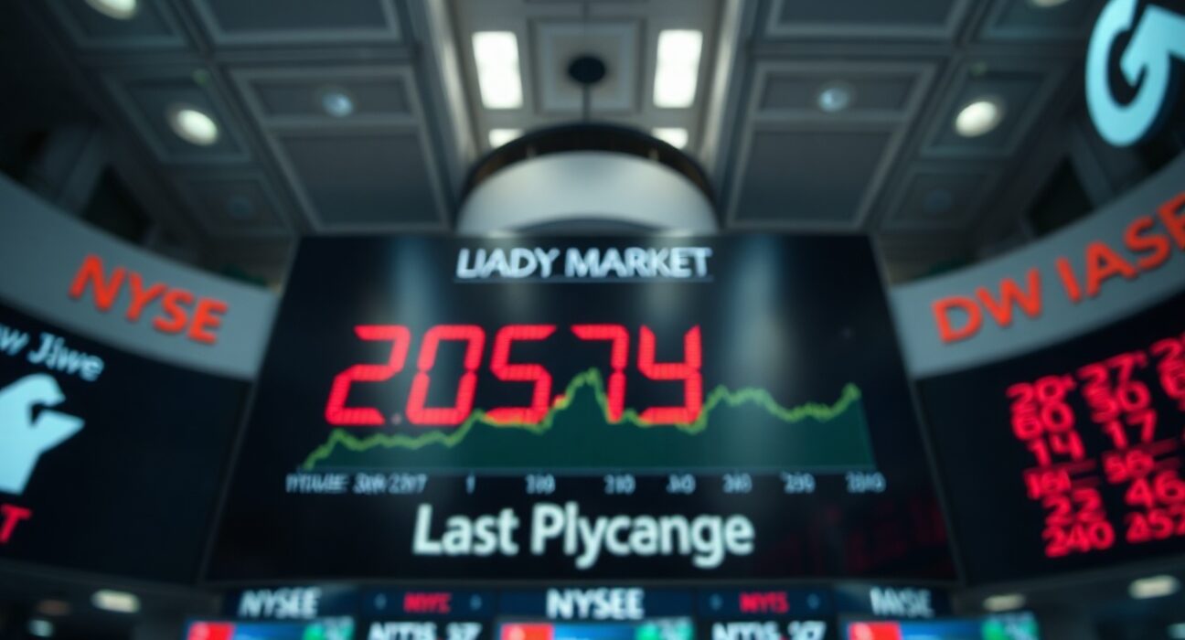 Dow Jones Industrial Average ticker board showing mixed market performance on a trading floor