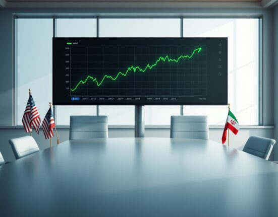 Dow Jones futures chart rising on optimism for US-Iran diplomatic peace proposal.