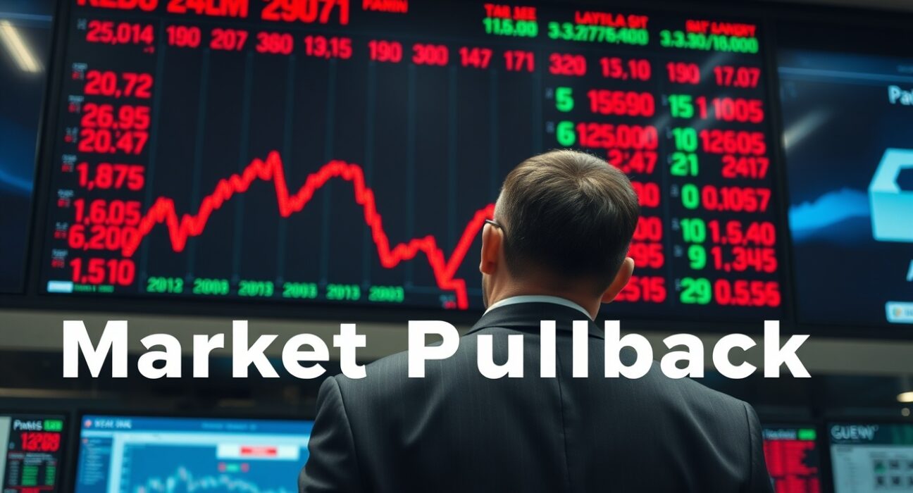 Dow Jones futures trading screen showing red numbers during a market pullback
