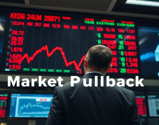 Dow Jones futures trading screen showing red numbers during a market pullback