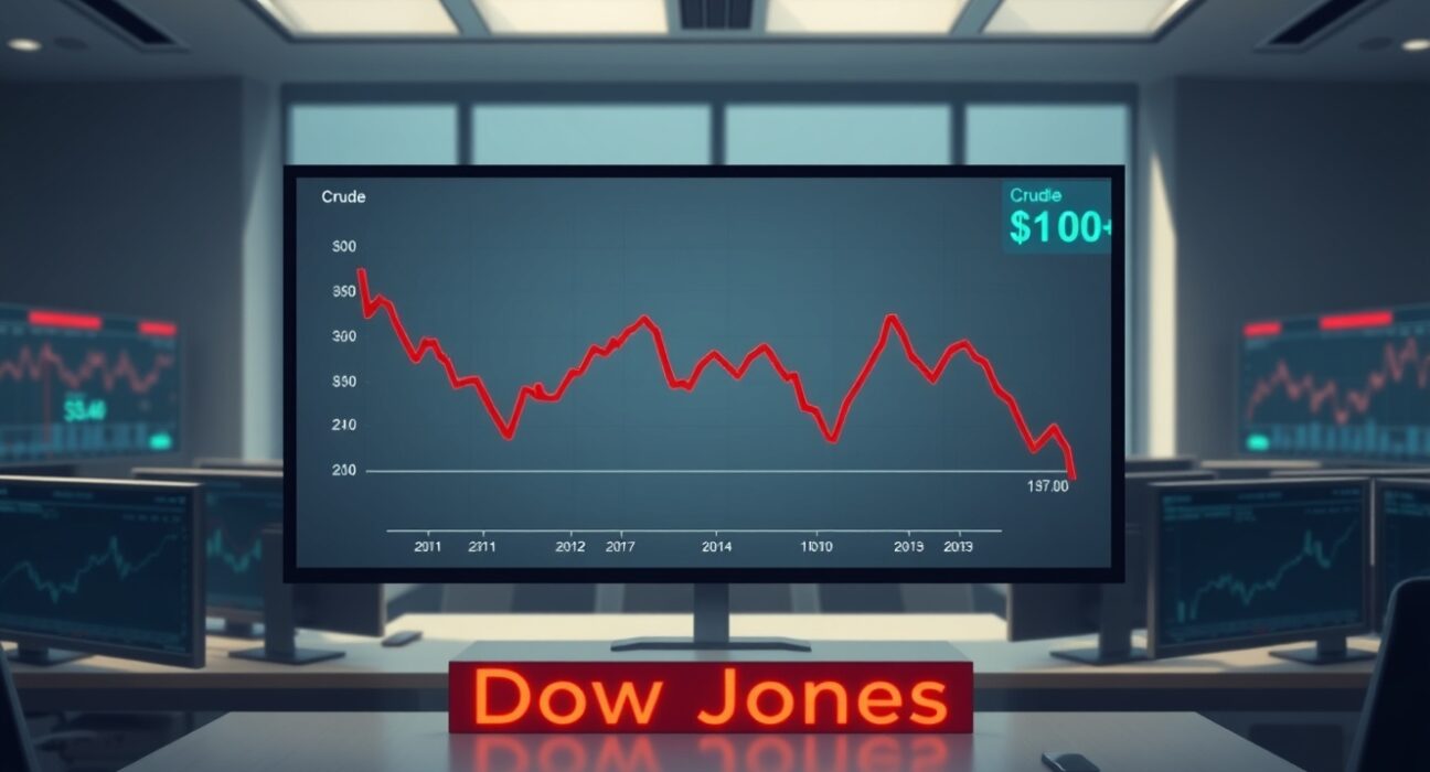 Analysis of Dow Jones Industrial Average decline alongside rising crude oil prices over $100.