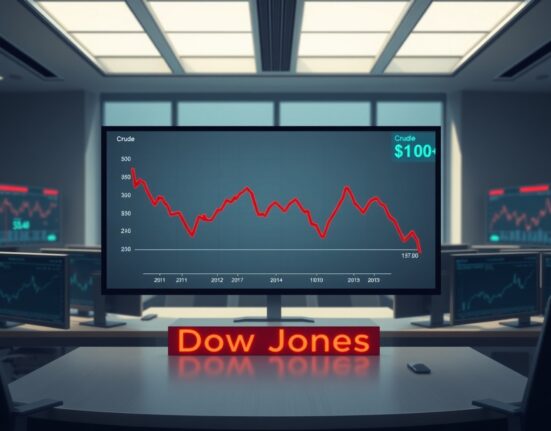 Analysis of Dow Jones Industrial Average decline alongside rising crude oil prices over $100.