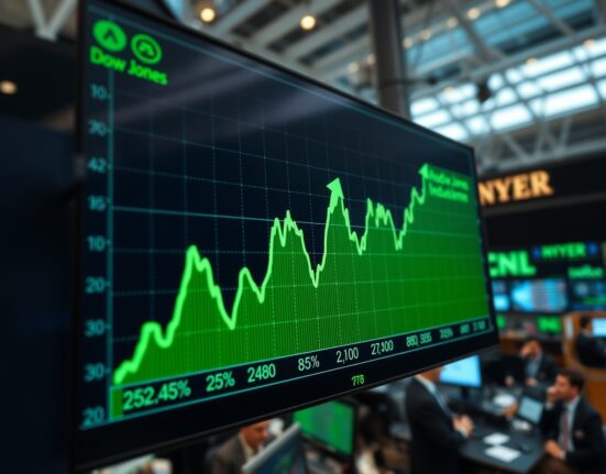 Dow Jones Industrial Average chart showing a recovery bounce from 48,700 lows after Federal Reserve meeting