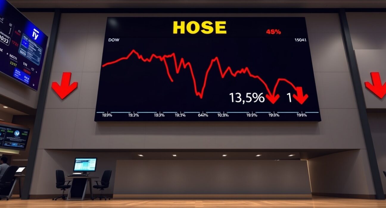 Stock market display board showing Dow Jones Industrial Average with red declining numbers