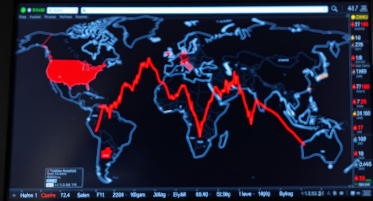 Dow Jones Industrial Average chart showing a sharp decline amid renewed geopolitical uncertainty.
