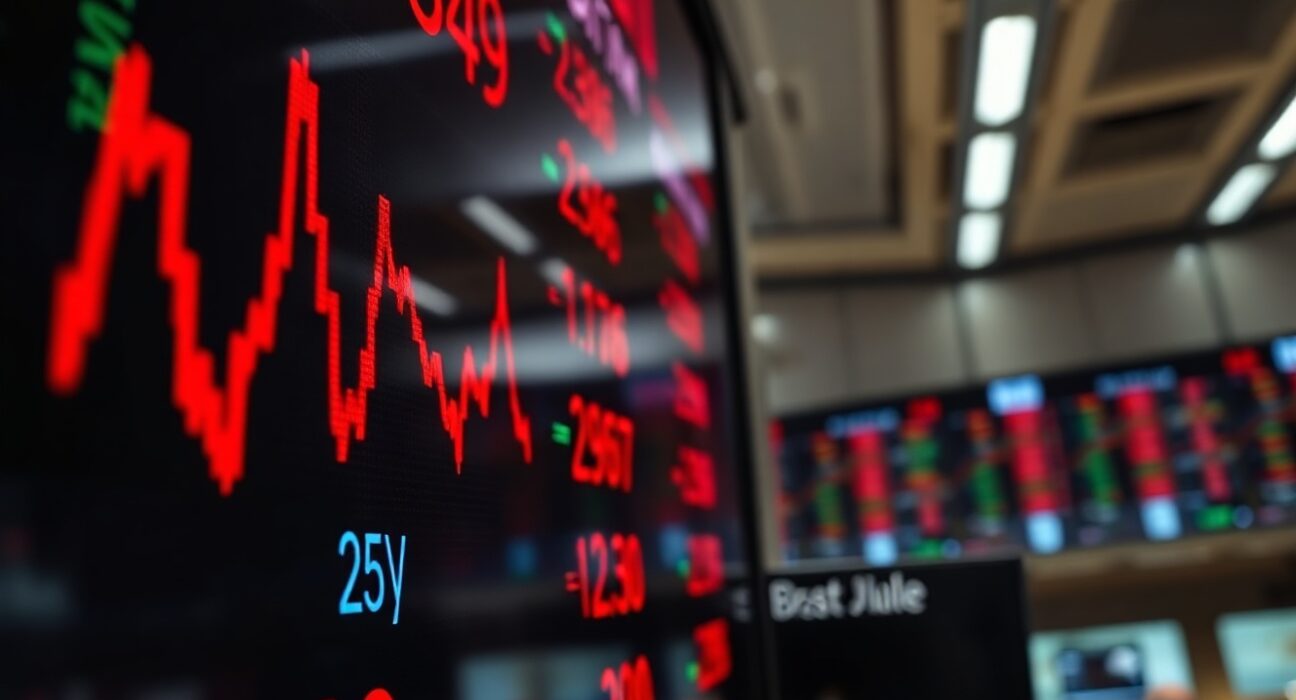 Stock market ticker display showing mixed performance ahead of CPI data release