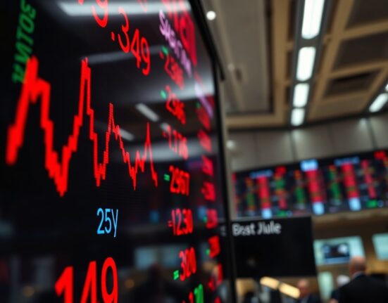 Stock market ticker display showing mixed performance ahead of CPI data release