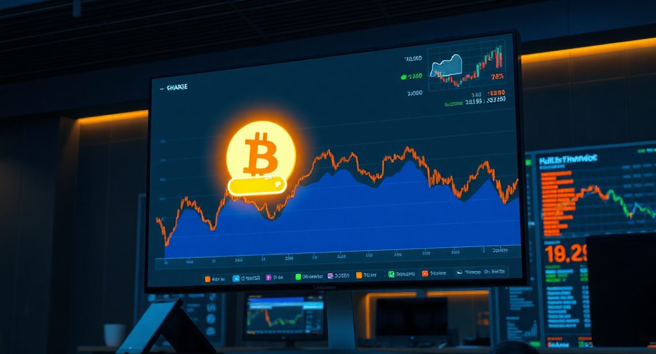 A digital wallet icon and cryptocurrency exchange interface with a downward-trending chart, representing a large token deposit to Coinbase.