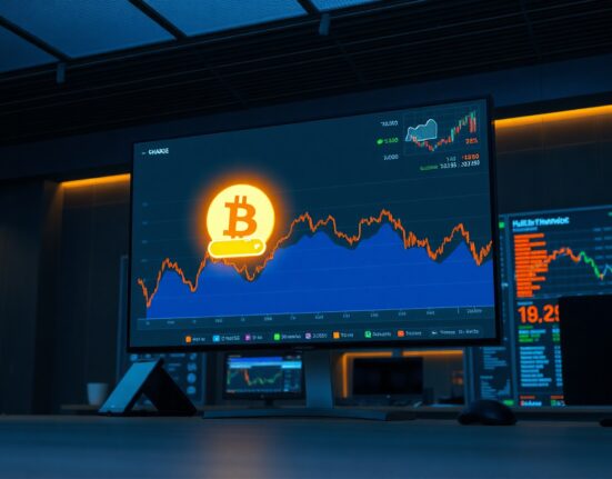 A digital wallet icon and cryptocurrency exchange interface with a downward-trending chart, representing a large token deposit to Coinbase.