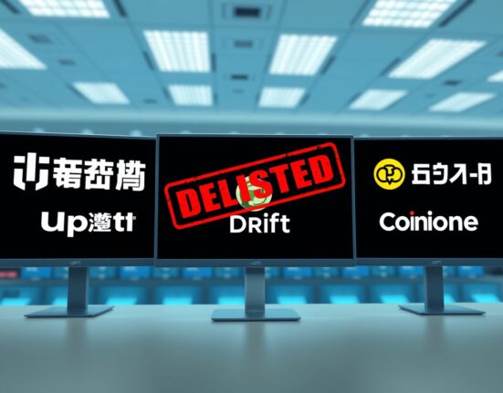 Upbit, Bithumb, and Coinone delist Drift (DRIFT) token on June 1, 2025, with a red delisted stamp overlay.