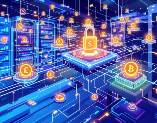 Cartoon illustration depicting the secure growth of blockchain infrastructure, highlighting DSRV's significant funding round.