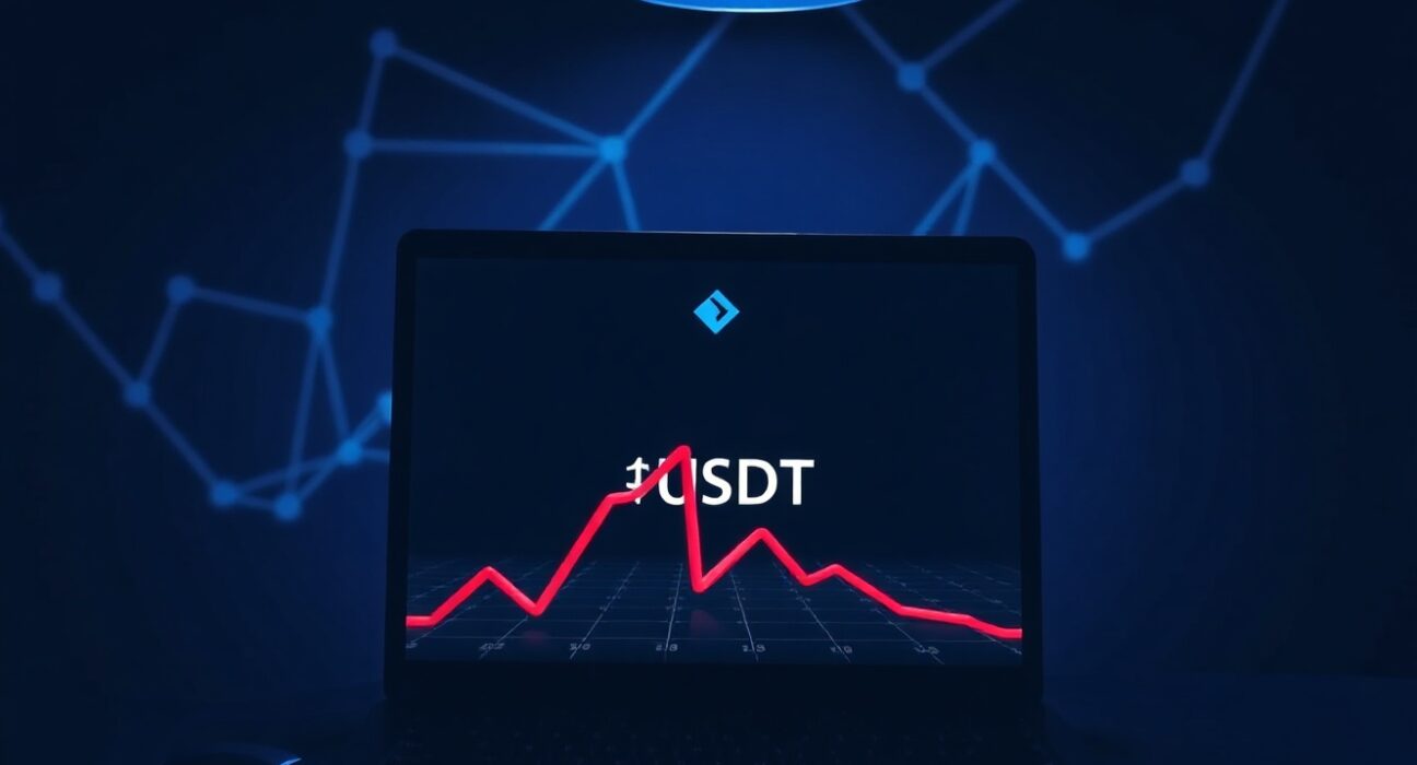 Digital wallet interface showing a downward trend and a USDT balance, representing a cryptocurrency exploit on BNB Chain.