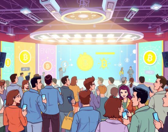 Attendees networking at The Crypto Bash, a Duckchain and OKX Wallet co-hosted event at KBW 2025, discussing AI and crypto trends.