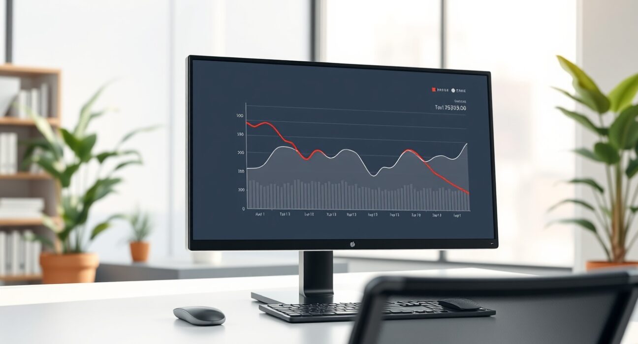 Dunamu's 2025 financial results showing a decline in operating profit on a data dashboard.