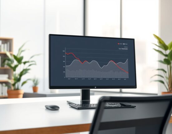 Dunamu's 2025 financial results showing a decline in operating profit on a data dashboard.