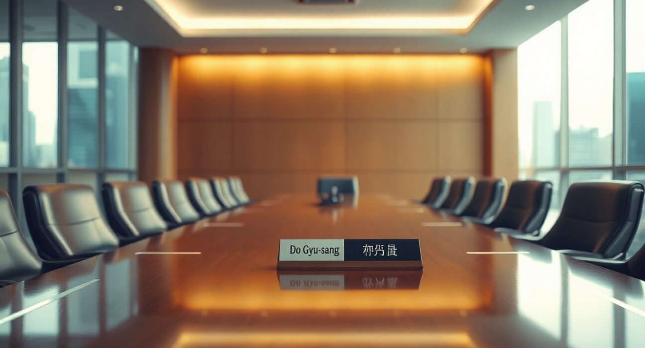 Corporate boardroom in Seoul with nameplate of Do Gyu-sang, former FSC vice chairman