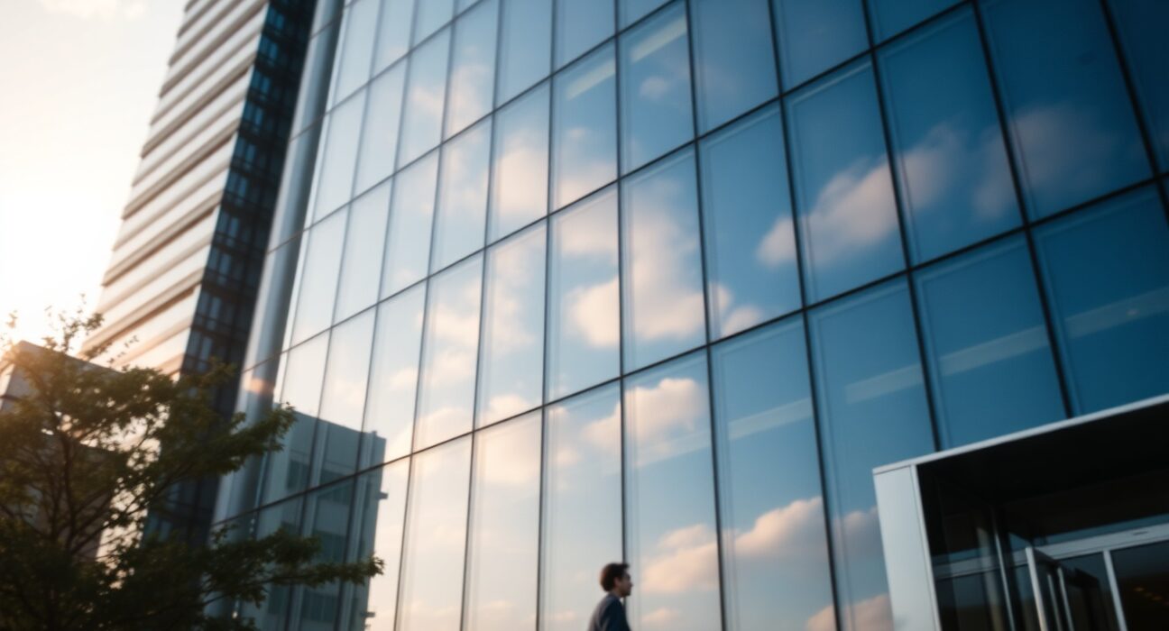 Modern financial office building in Seoul representing Dunamu and Naver Financial merger news
