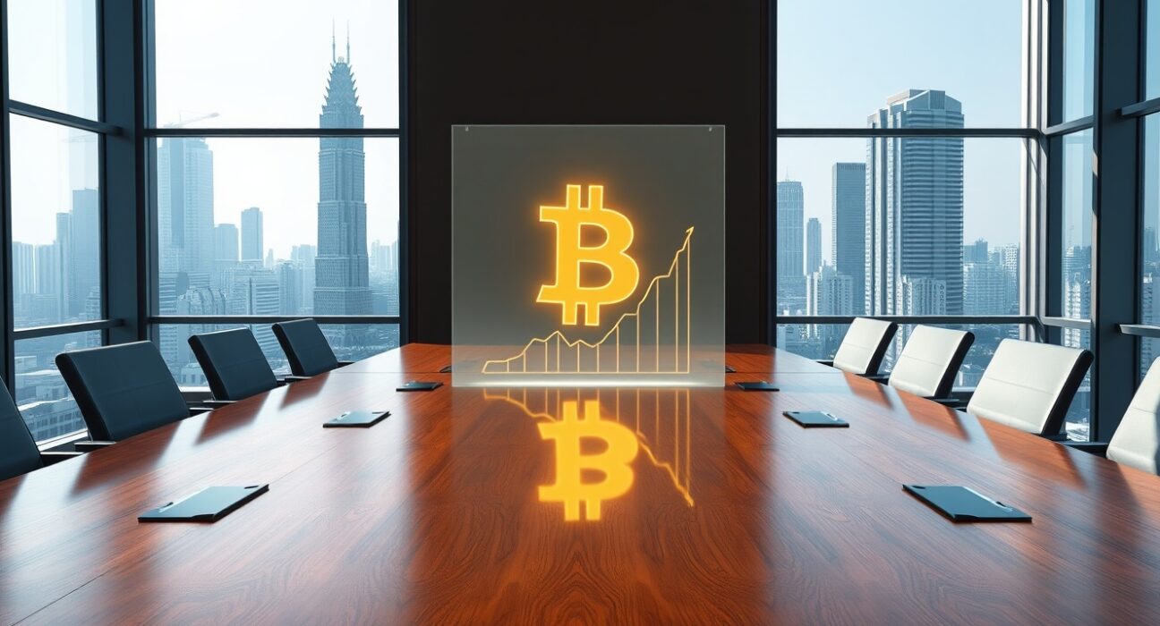 Corporate boardroom in Bangkok discussing DV8's major Bitcoin acquisition and custody strategy.