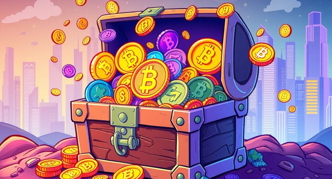 DWF Labs DeFi investment fund treasure chest with digital assets and blockchain technology