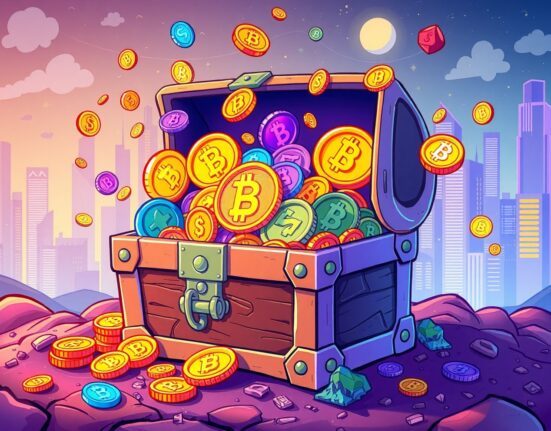 DWF Labs DeFi investment fund treasure chest with digital assets and blockchain technology