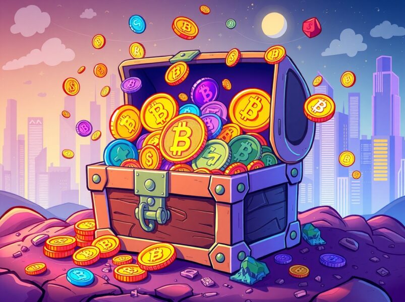 DWF Labs DeFi investment fund treasure chest with digital assets and blockchain technology