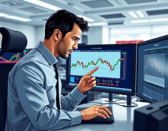 Financial analyst monitoring US Dollar Index and energy price charts showing market stability.