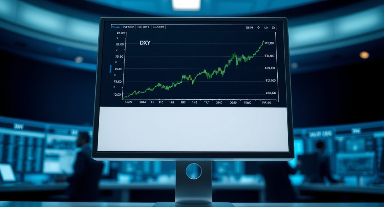 DXY chart showing upward trend as Fed caution supports the US dollar index, reflecting ING analysis on currency market strength.