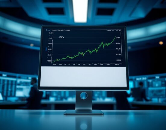 DXY chart showing upward trend as Fed caution supports the US dollar index, reflecting ING analysis on currency market strength.