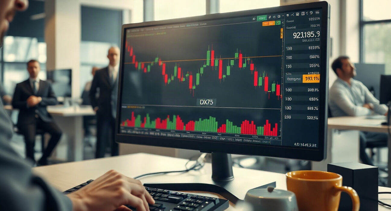 Analyst pointing at DXY chart with 99.75 resistance level on trading screen
