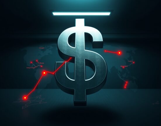 US Dollar Index (DXY) symbol over world map with geopolitical tension hotspots, representing dollar strength near 99.00