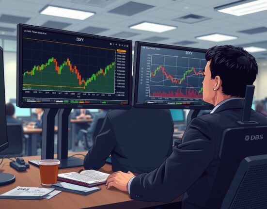 Financial analyst monitoring DXY and oil price charts showing dollar's limited haven response to energy market shock
