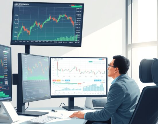 Financial analyst monitoring US Dollar Index charts amid Federal Reserve policy expectations.