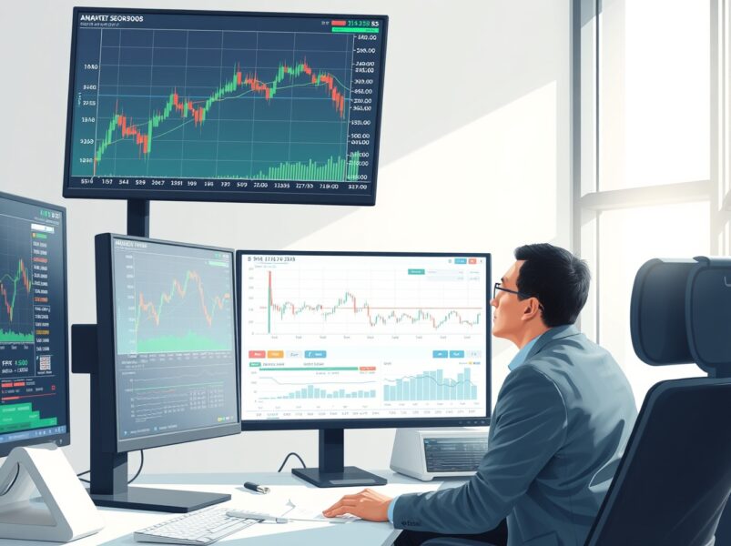 Financial analyst monitoring US Dollar Index charts amid Federal Reserve policy expectations.