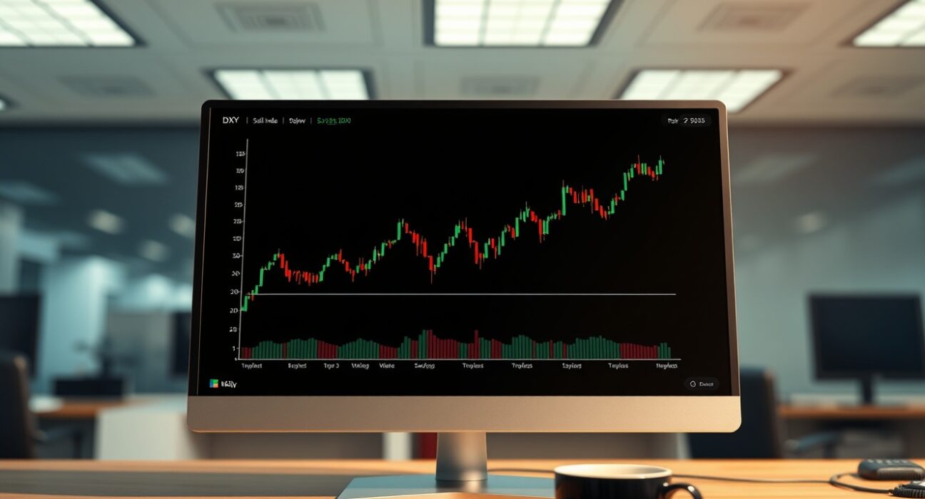 DXY chart showing rebound stalling below the 100 resistance level, with DBS analysis highlighting key technical barriers for the US dollar index.