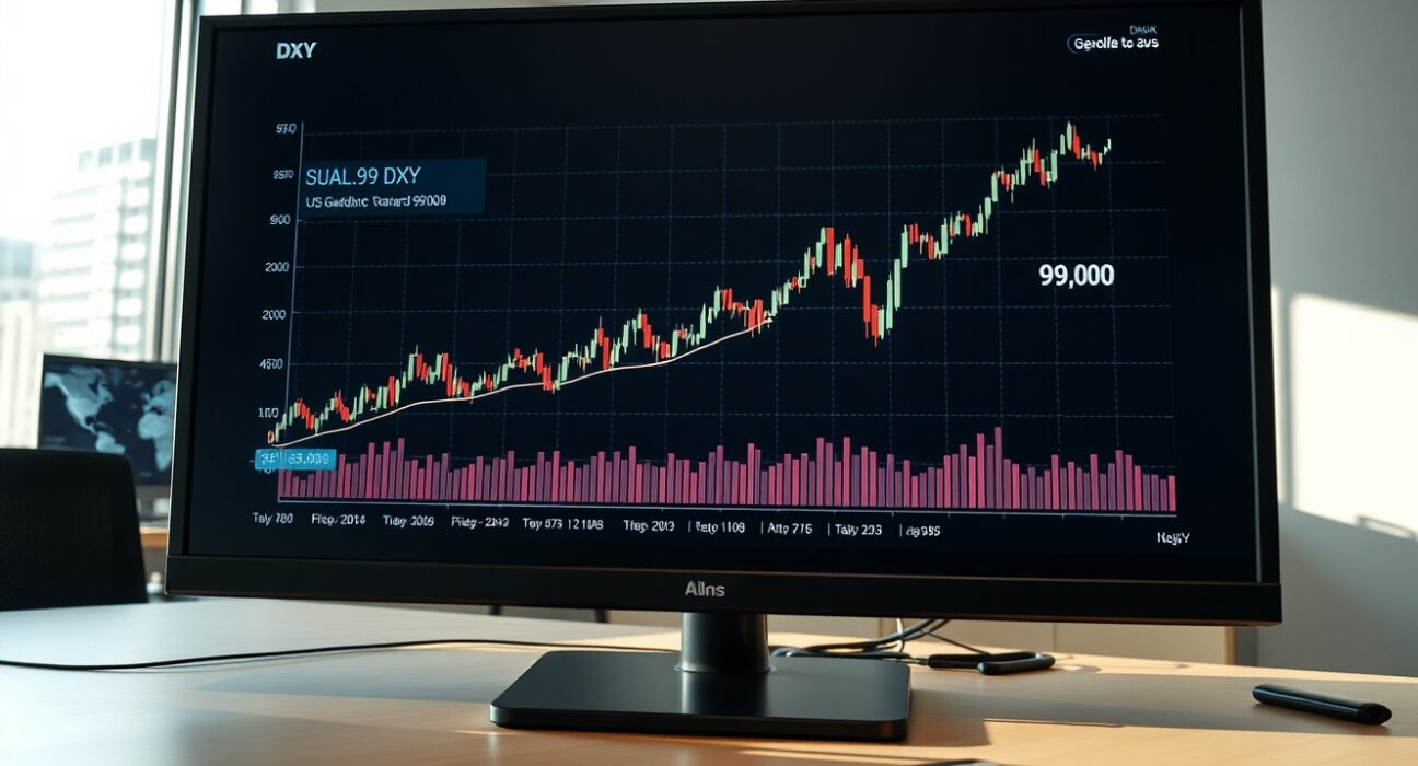 US Dollar Index chart surging as geopolitical uncertainty over Iran impacts currency markets.