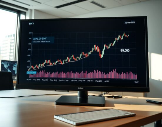 US Dollar Index chart surging as geopolitical uncertainty over Iran impacts currency markets.