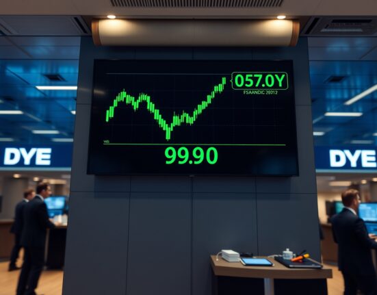 Trading board showing DXY index falling to 99.00 amid geopolitical news