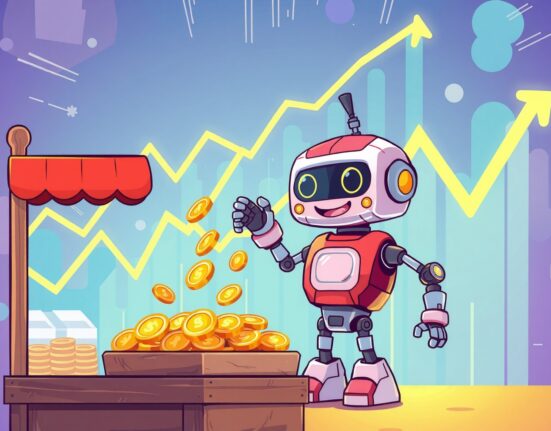 dYdX buyback program illustrated as robot collecting coins for token growth