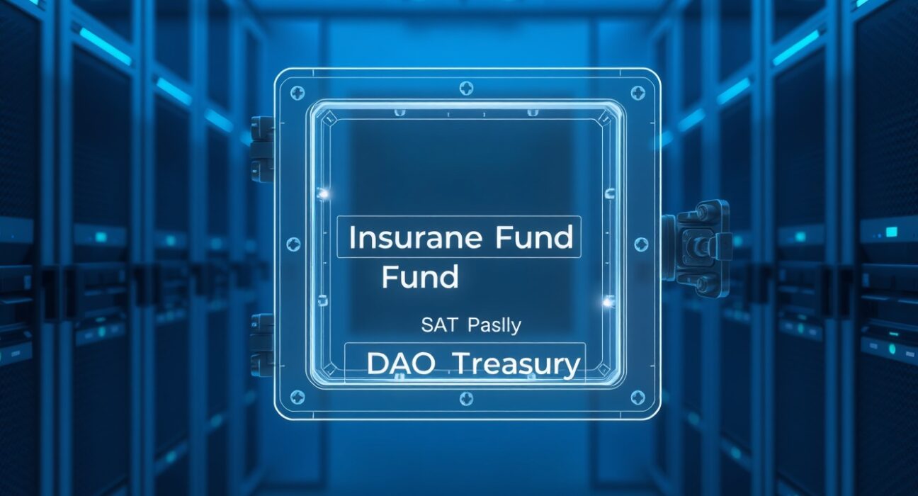 Digital representation of dYdX DAO funding transfer from insurance fund to treasury for governance operations.